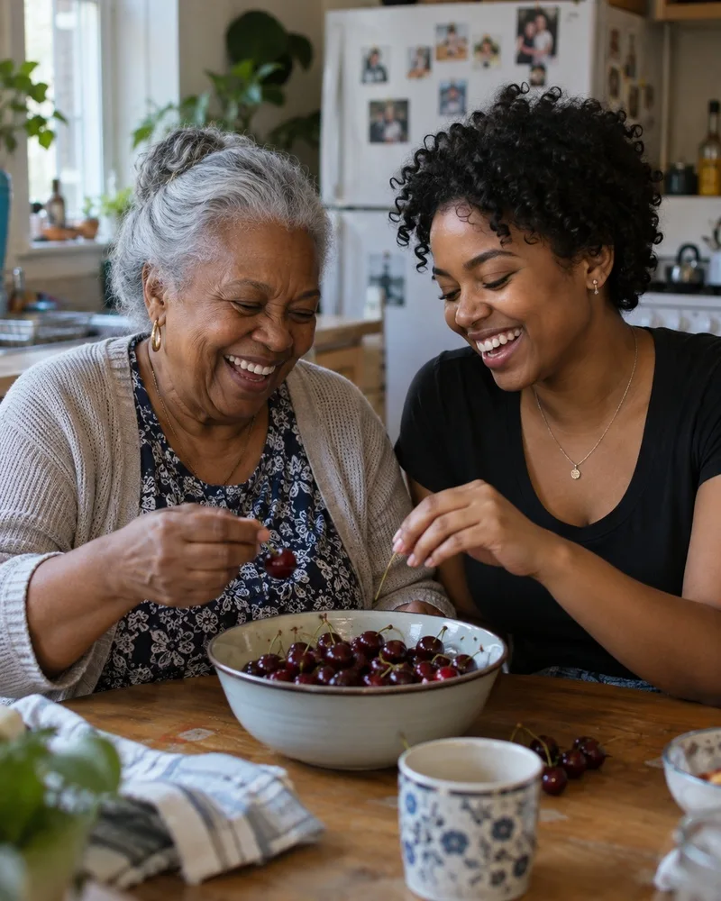 A grandmother and granddaughter together